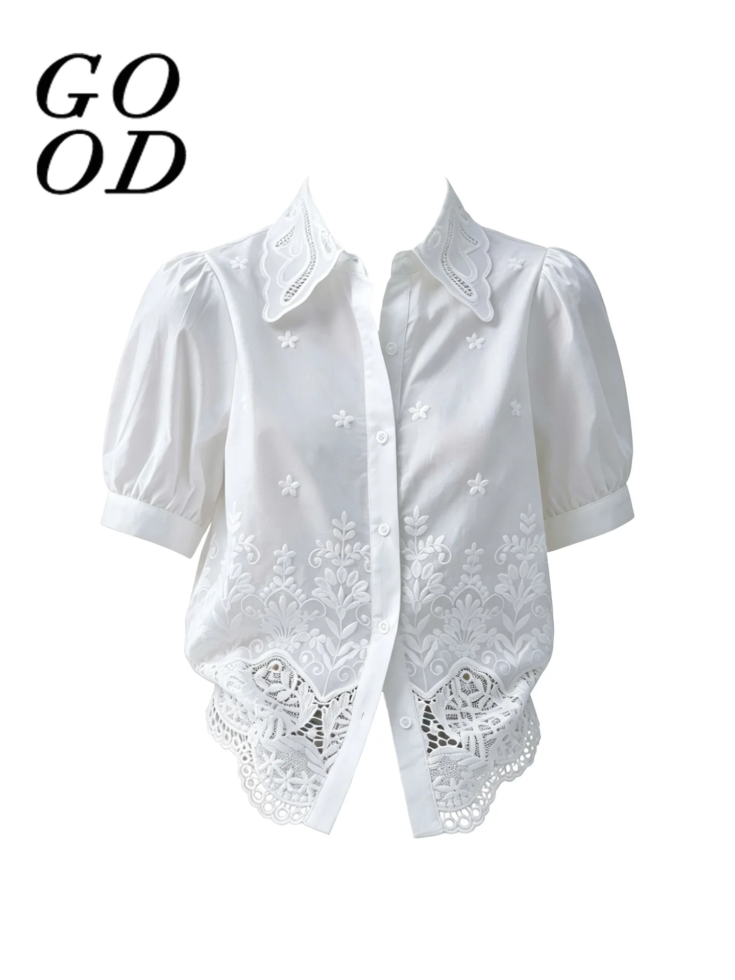 Good Heavy Embroidery Floral Short Sleeve Shirt Women Anti-Aging Bubble Sleeve Hollow out Artistic Style Polyester Fiber Shirt
Good Heavy Embroidery Floral Short Sleeve Shirt Women Anti-Aging Bubble Sleeve Hollow out Artistic Style Polyester Fiber Shirt