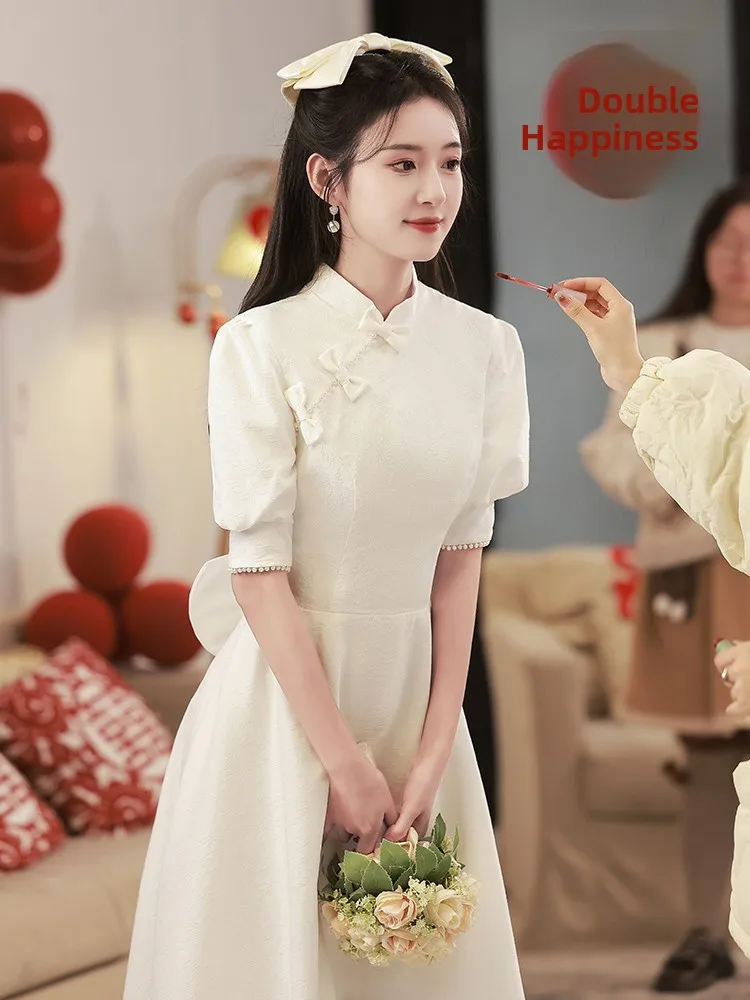 White Engagement Evening Dress Young Style Luxury Revised Wedding Dress mid Waist A-Line Skirt Short Sleeve Pearl E...
White Engagement Evening Dress Young Style Luxury Revised Wedding Dress mid Waist A-Line Skirt Short Sleeve Pearl E...