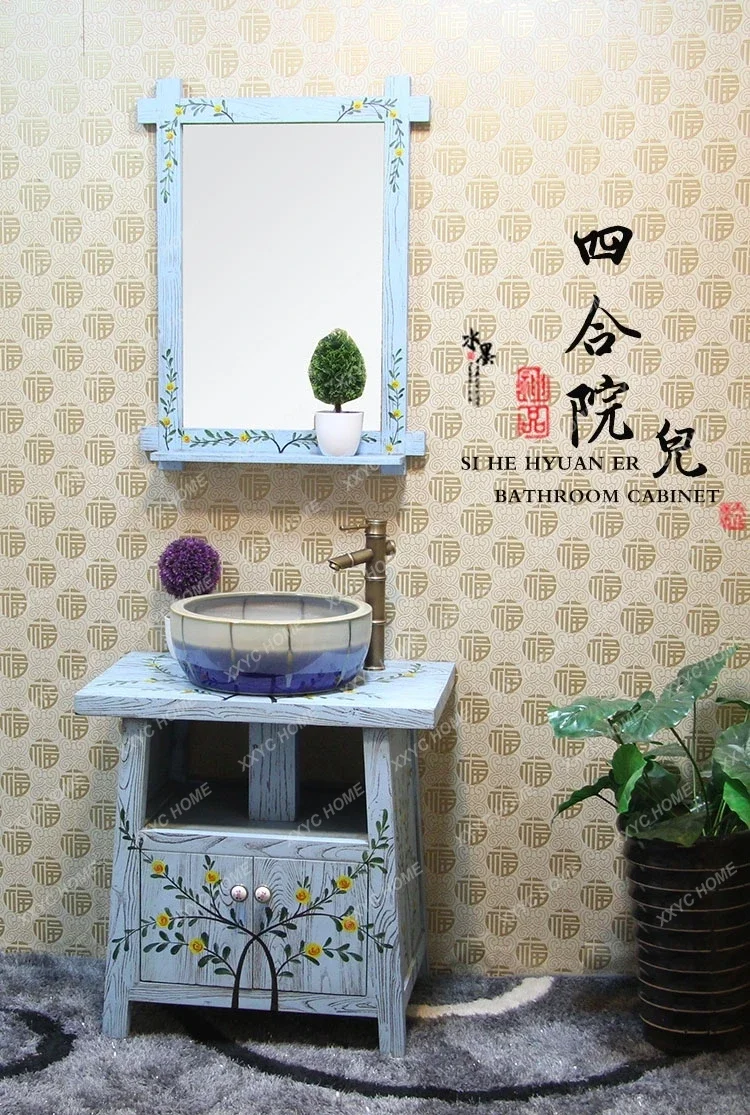 Retro small apartment Chinese rural pastoral painted log sink basin combination Mediterranean bathroom cabinet
Retro small apartment Chinese rural pastoral painted log sink basin combination Mediterranean bathroom cabinet