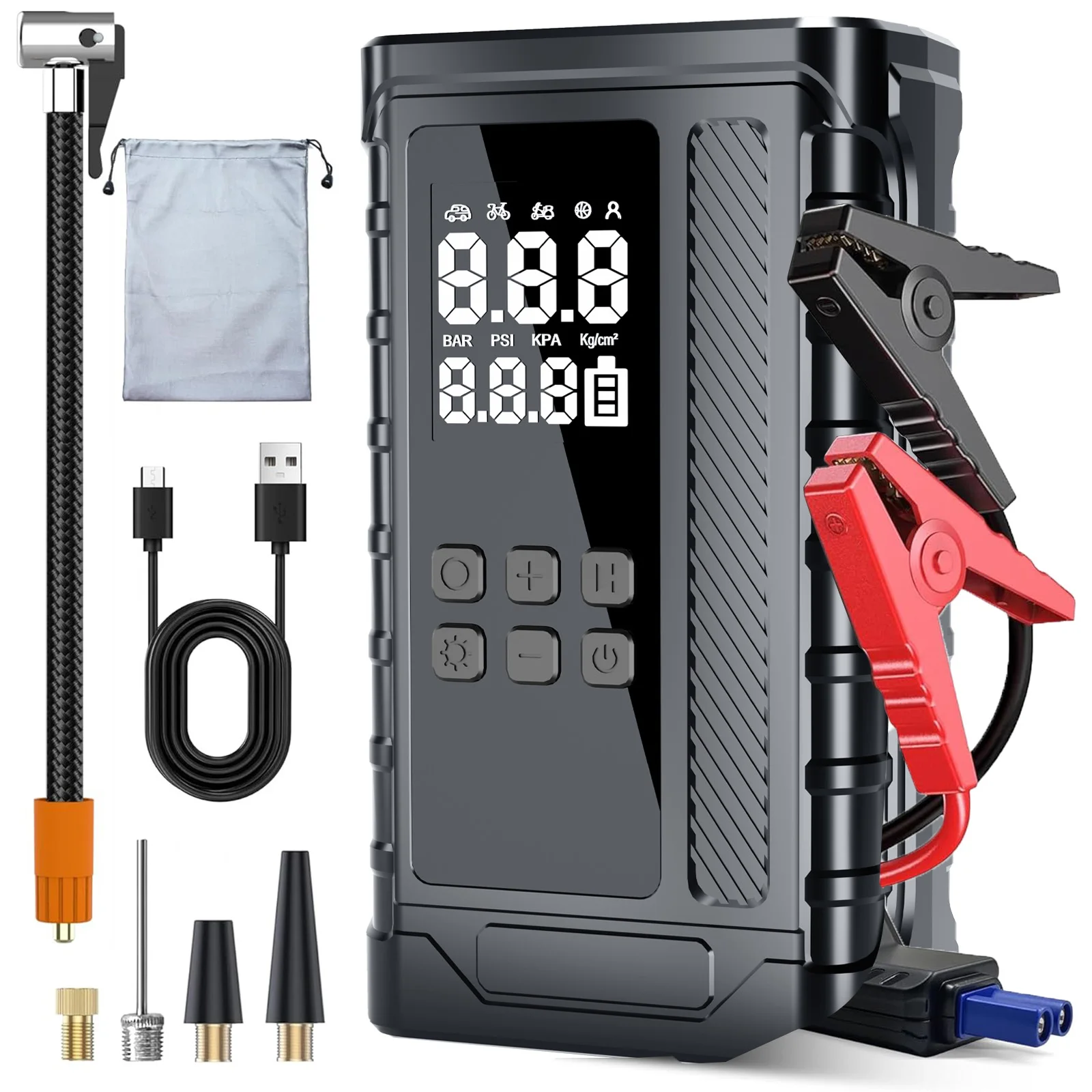 8000mAh Portable Emergency Jump Starter With Tire Inflators 150PSI Car Jump Starter Power Bank Battery Jump Starter
8000mAh Portable Emergency Jump Starter With Tire Inflators 150PSI Car Jump Starter Power Bank Battery Jump Starter