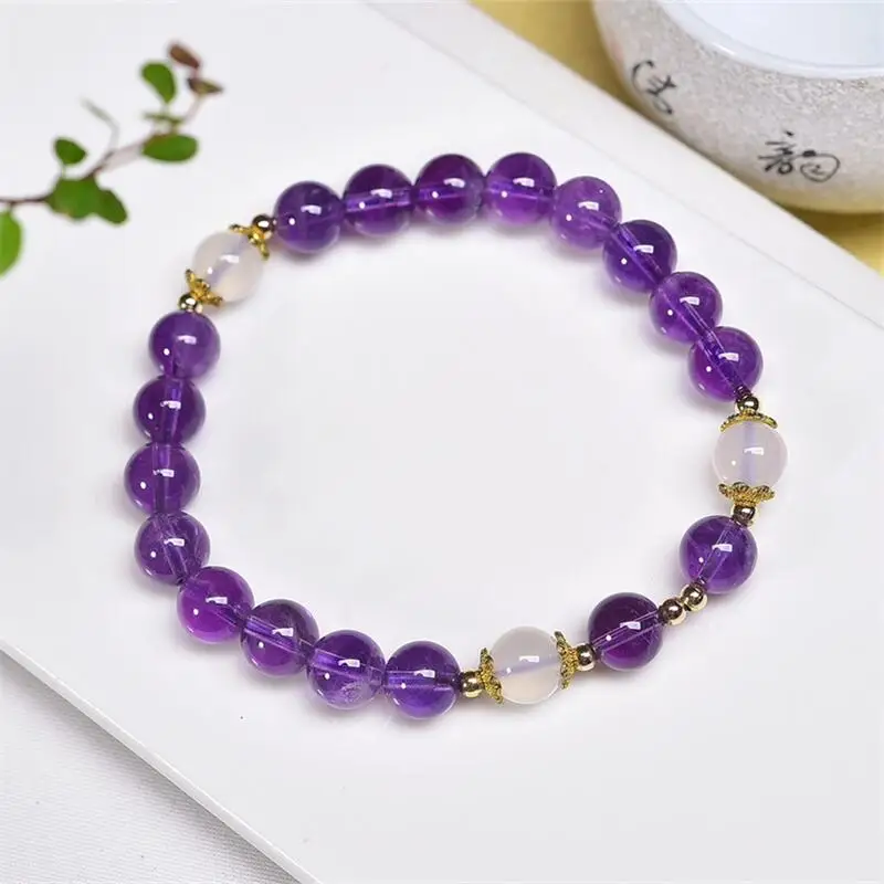 8MM Natural Amethyst White Agate Bead Bracelet Handmade Crystal Jewelry Stretch Bangle Children Birthday Gift 1PCS 
8MM Natural Amethyst White Agate Bead Bracelet Handmade Crystal Jewelry Stretch Bangle Children Birthday Gift 1PCS