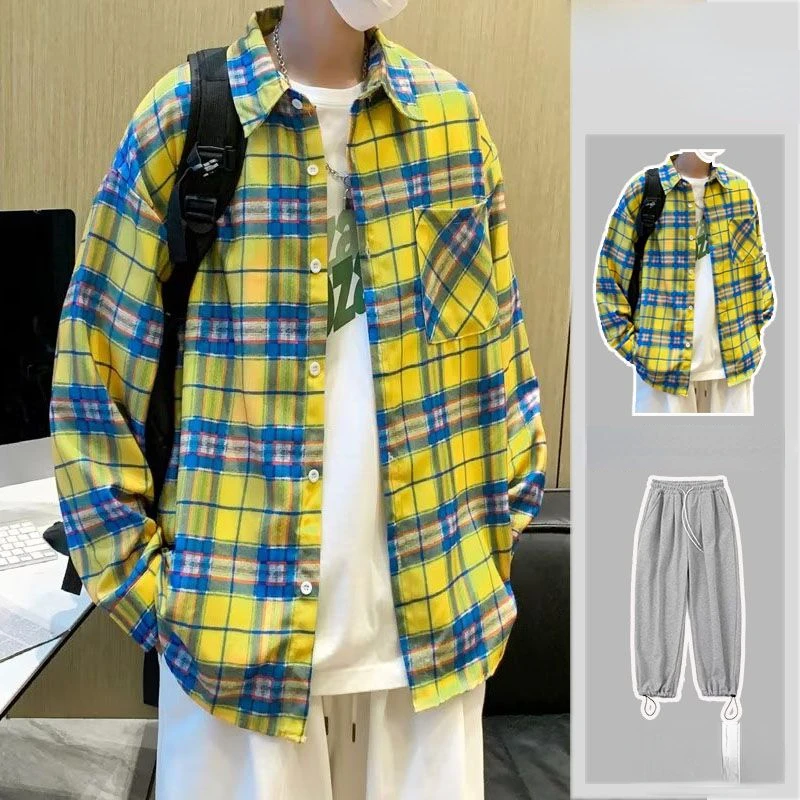 Men Two Piece Sets Streetwear 2023 Summer Spring Plaid Contrast Lapel Long Sleeve Shirt & Pants Korean Fashion Men's Suits X95
Men Two Piece Sets Streetwear 2023 Summer Spring Plaid Contrast Lapel Long Sleeve Shirt & Pants Korean Fashion Men's Suits X95