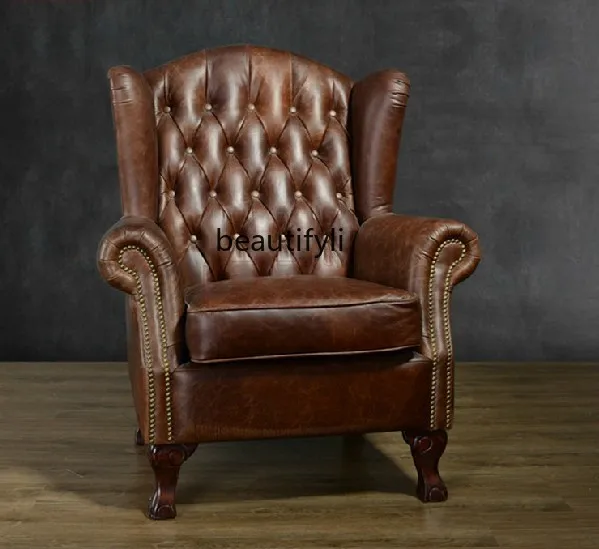 Wingback Chair Small Apartment Bedroom Living Room Sofa Stool Combination Oil Wax Leather Retro Distressed Single Sofa
Wingback Chair Small Apartment Bedroom Living Room Sofa Stool Combination Oil Wax Leather Retro Distressed Single Sofa