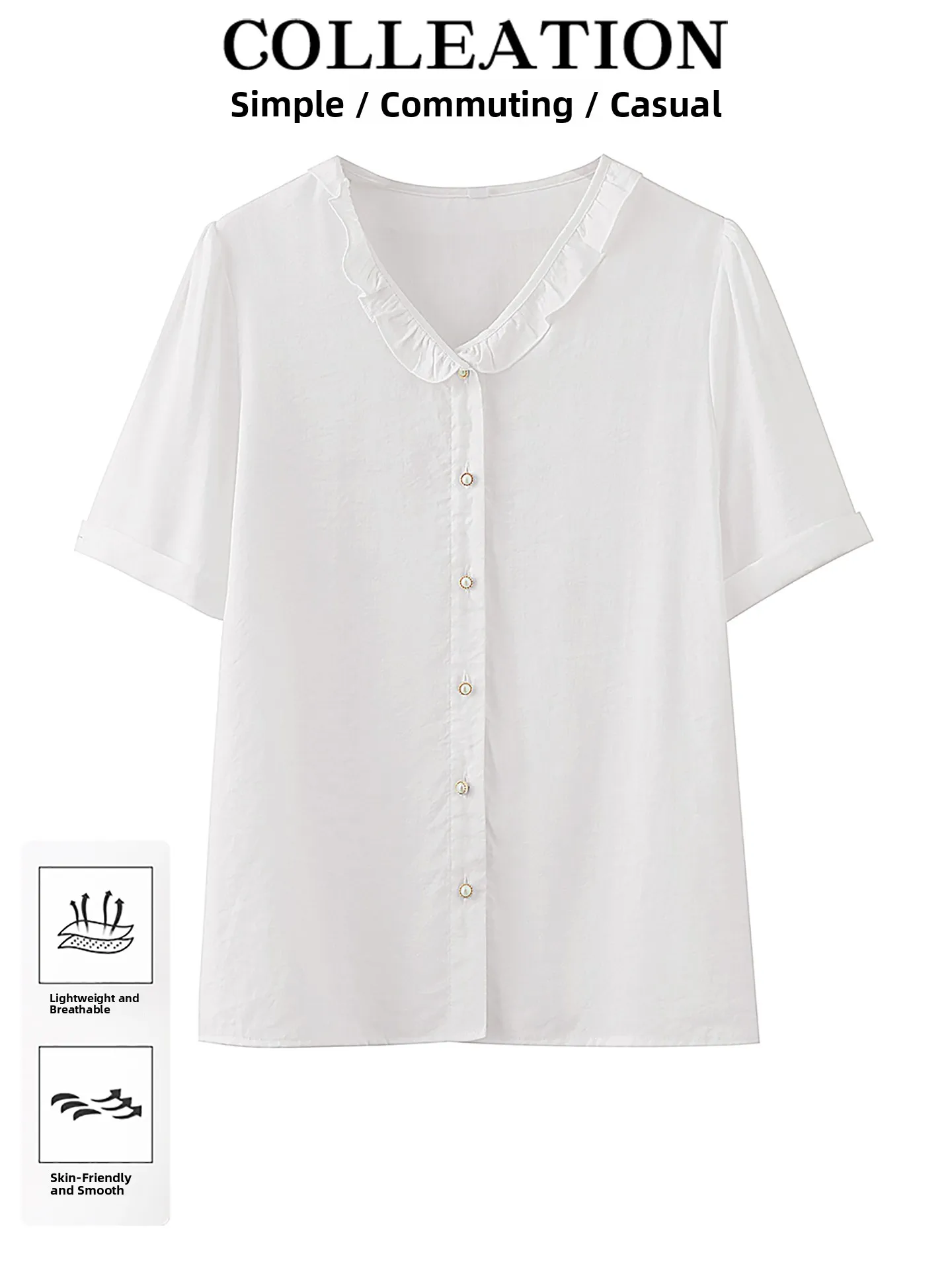 Elegant White Casual Short Sleeve Women's Shirt Summer 2026 New Style Versatile Simple Fashion Top Breathable Polyester Blend
Elegant White Casual Short Sleeve Women's Shirt Summer 2026 New Style Versatile Simple Fashion Top Breathable Polyester Blend