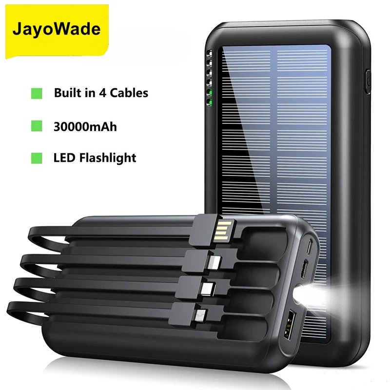 JayoWade Solar Power Bank 30000mAh Built in Cable Portable Charger Powerbank for iPhone 16 Samsung Huawei Xiaomi Spare Battery
JayoWade Solar Power Bank 30000mAh Built in Cable Portable Charger Powerbank for iPhone 16 Samsung Huawei Xiaomi Spare Battery