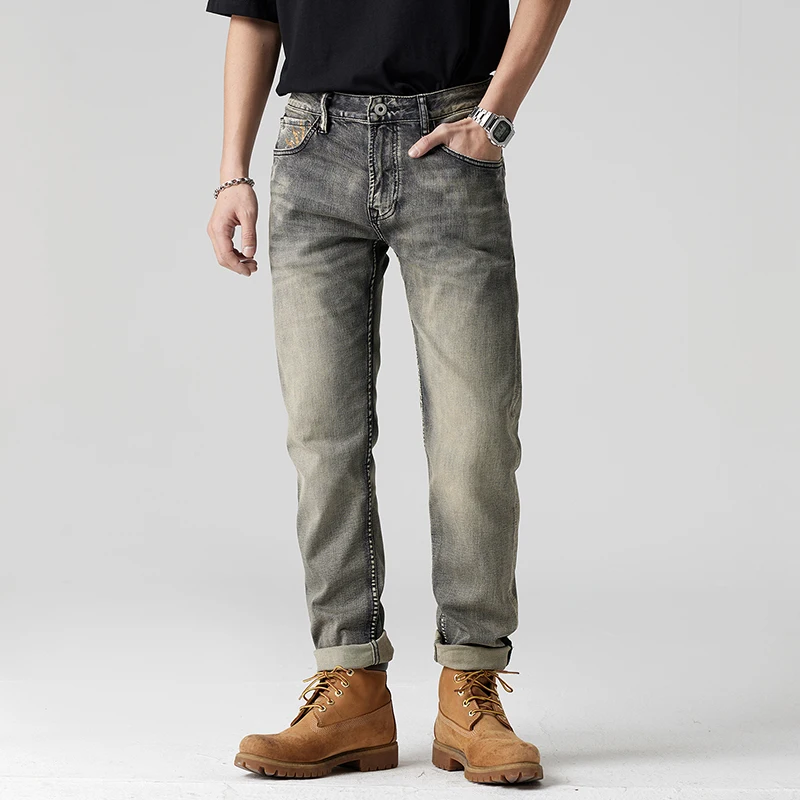 Men Jeans Brand Straight Cut Gray Vintage Streetwear Fashion Back Pockets Desinger Printing Men's Clothing Trousers Hombre
Men Jeans Brand Straight Cut Gray Vintage Streetwear Fashion Back Pockets Desinger Printing Men's Clothing Trousers Hombre