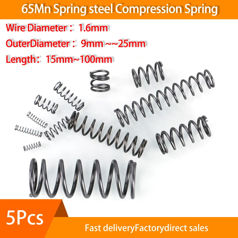 5Pcs 65Mn Compression Spring Diameter 1.6mm Cylidrical Coil Return Springs Release Pressure Spring diameter 9mm to 25mm
5Pcs 65Mn Compression Spring Diameter 1.6mm Cylidrical Coil Return Springs Release Pressure Spring diameter 9mm to 25mm
