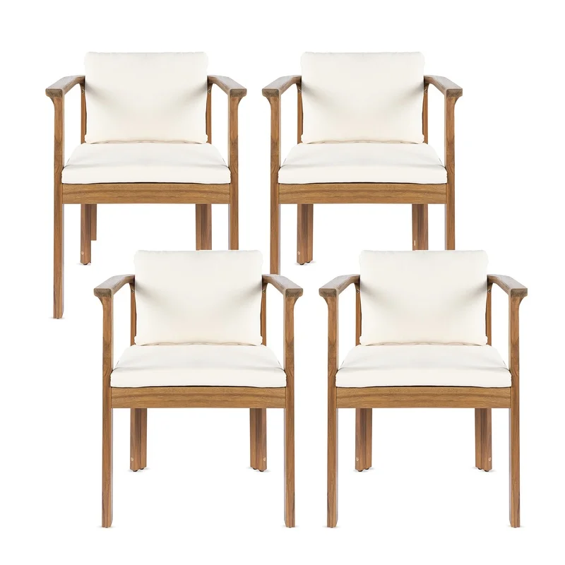 4-Piece Outdoor Dining Chair Set with Curved Acacia Arms, Teak Finish, Cream Cushions
4-Piece Outdoor Dining Chair Set with Curved Acacia Arms, Teak Finish, Cream Cushions