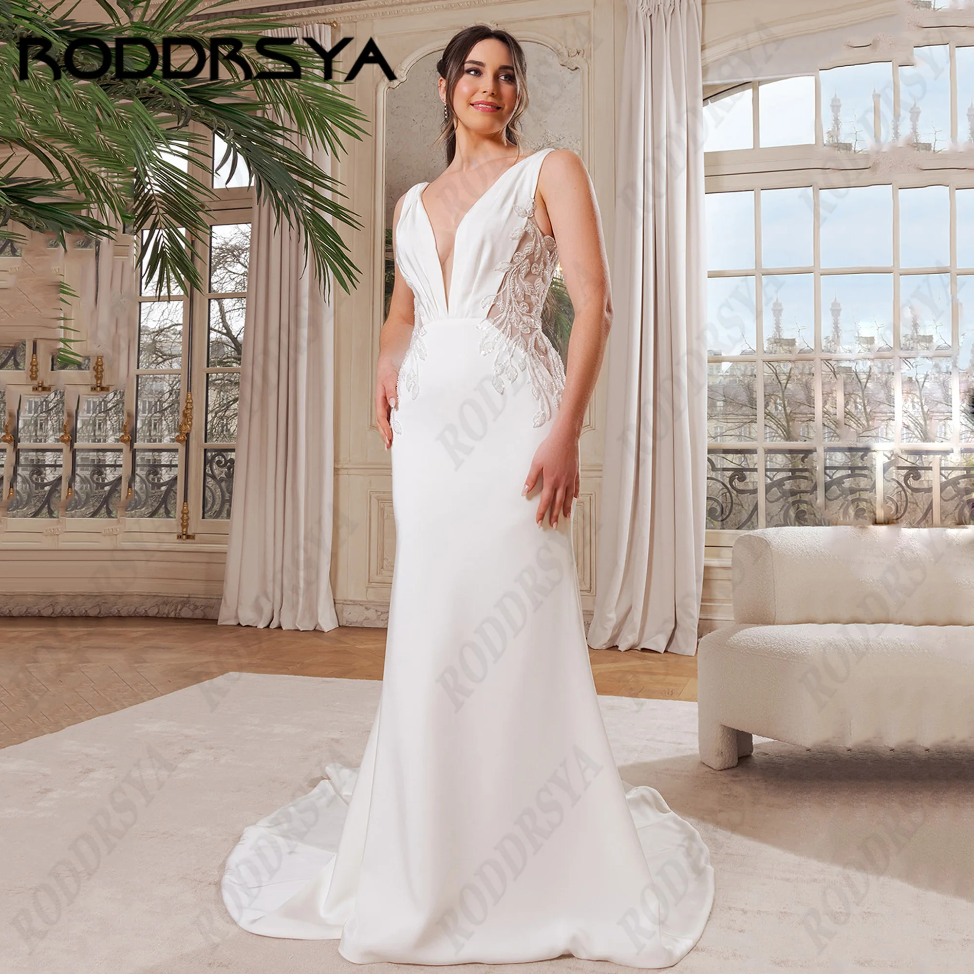 RODDRSYA Sleeveless Applique Satin Wedding Dress Women V-Neck Backless Mermaid Wedding Gown Sexy Vestidos De Novia Customized
RODDRSYA Sleeveless Applique Satin Wedding Dress Women V-Neck Backless Mermaid Wedding Gown Sexy Vestidos De Novia Customized