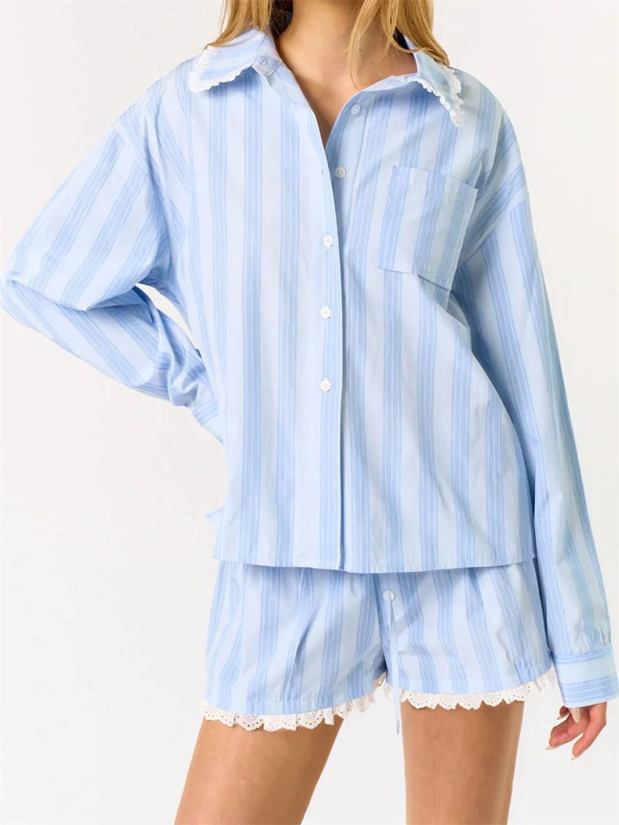 Women’s Casual 2 Piece Outfits Long Sleeve Lace Trim Shirt Shorts Set Summer Clothes
Women’s Casual 2 Piece Outfits Long Sleeve Lace Trim Shirt Shorts Set Summer Clothes