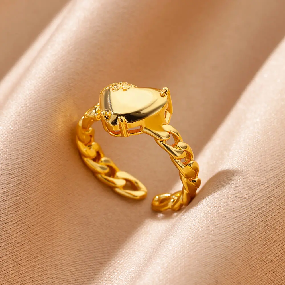 Stainless Steel Gold Plated Heart Rings For Women Fashion Cuban Chain Opening Finger Ring Wedding Party Jewelry Accesorios
Stainless Steel Gold Plated Heart Rings For Women Fashion Cuban Chain Opening Finger Ring Wedding Party Jewelry Accesorios