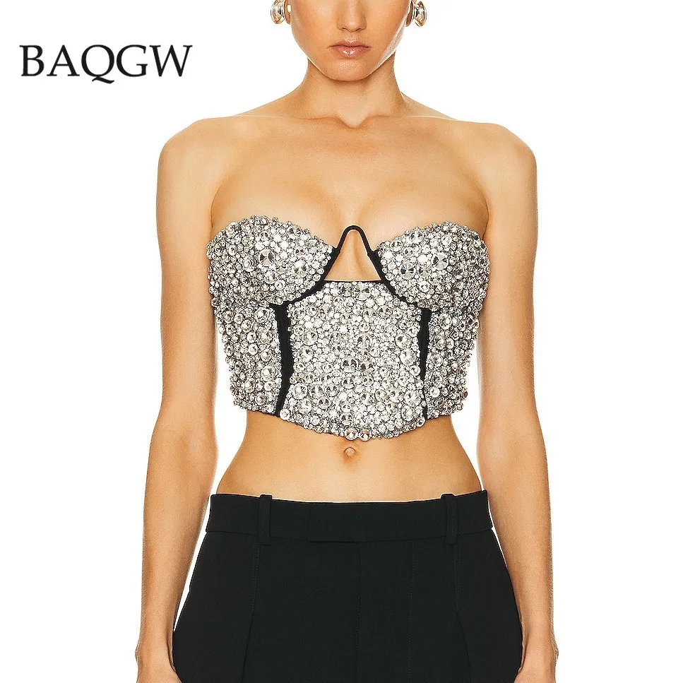Summer Women Elegant Strapless Off Shoulder Black Zipper Crop Top Sexy Backless Crystal Bead Decoration Luxury Design Short Top
Summer Women Elegant Strapless Off Shoulder Black Zipper Crop Top Sexy Backless Crystal Bead Decoration Luxury Design Short Top