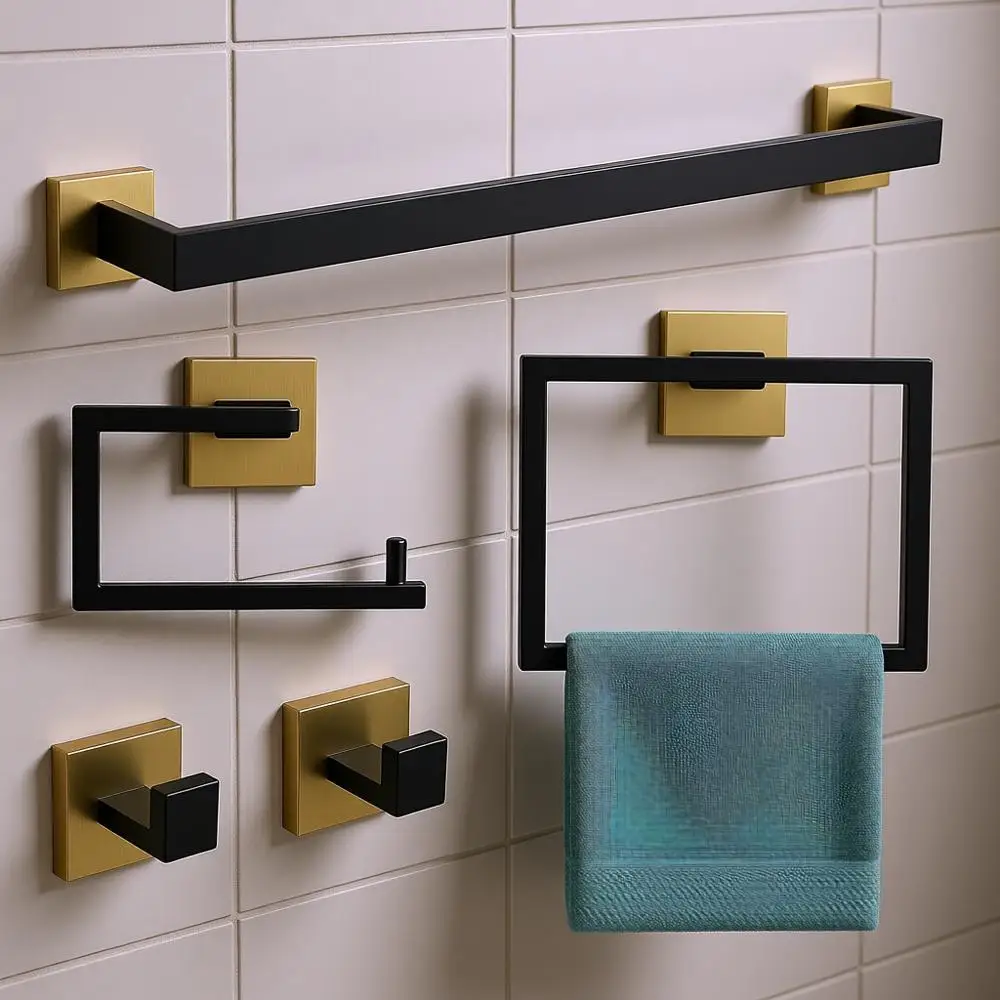Elegant Black and Gold 5-Piece Bathroom Hardware Set, 23.6 Wall-Mounted Towel Bar with Hand Towel Holder, Stainless Steel
Elegant Black and Gold 5-Piece Bathroom Hardware Set, 23.6 Wall-Mounted Towel Bar with Hand Towel Holder, Stainless Steel
