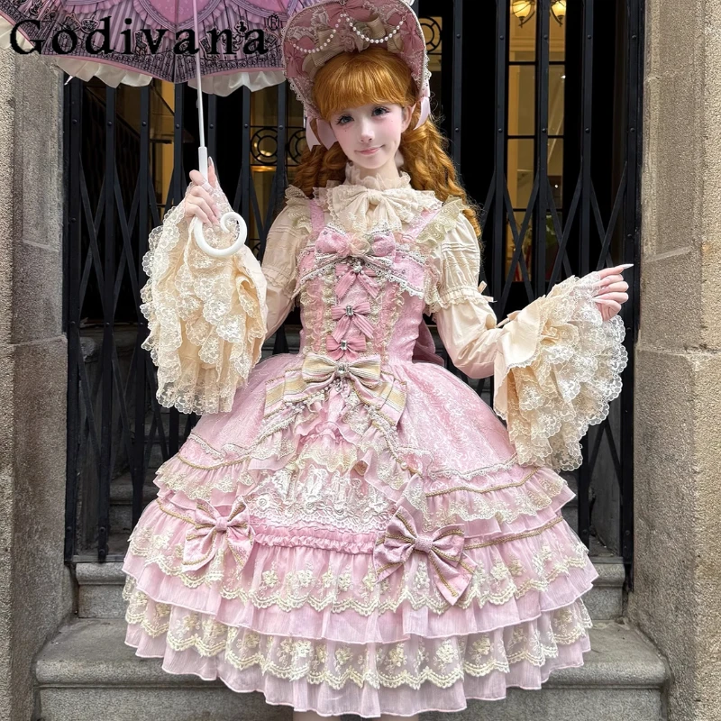 Pink Lolita Princess Suspenders Dress Jsk Bnt Suit Spring Fall Girls Women's Sweet Bow Lace Elegant Tea Party Dress Cake Dress
Pink Lolita Princess Suspenders Dress Jsk Bnt Suit Spring Fall Girls Women's Sweet Bow Lace Elegant Tea Party Dress Cake Dress