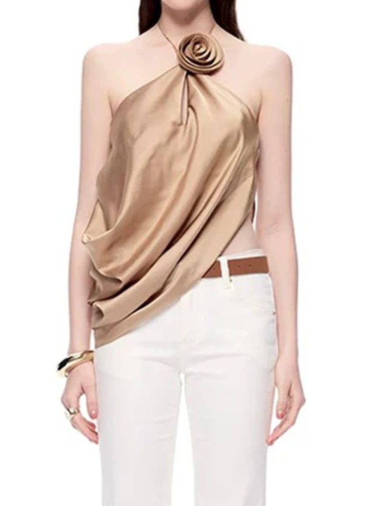 Spring and summer 25 new satin neck vest slanting fashion small collar three-dimensional flowers sexy sleeveless Joker blouse.
Spring and summer 25 new satin neck vest slanting fashion small collar three-dimensional flowers sexy sleeveless Joker blouse.