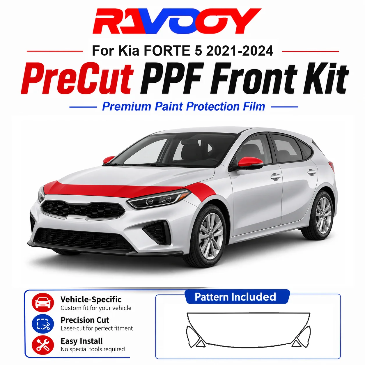 8.5mil TPU Precut PPF Kit For Kia FORTE 5 2021-2024 - Hood, Fenders & Mirror Set - Self-Healing Clear Bra Film
8.5mil TPU Precut PPF Kit For Kia FORTE 5 2021-2024 - Hood, Fenders & Mirror Set - Self-Healing Clear Bra Film