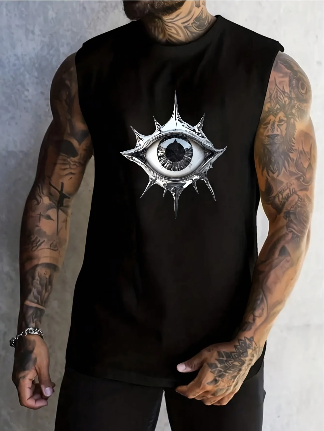 Men's Gothic Eye Pattern Sleeveless T-Shirt - Street fashion full-view eye design, unique studded eye pattern vest
Men's Gothic Eye Pattern Sleeveless T-Shirt - Street fashion full-view eye design, unique studded eye pattern vest
