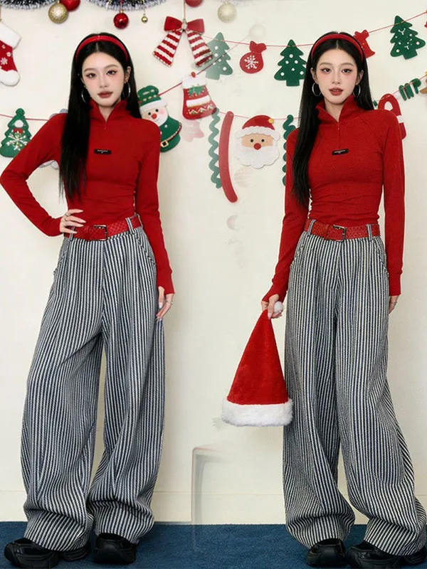 Sli Red Two-Piece Set Women's Slim Fit Striped Pants And Fce Top Spring Faion Casual Wear Polyester Fiber High Waist
Sli Red Two-Piece Set Women's Slim Fit Striped Pants And Fce Top Spring Faion Casual Wear Polyester Fiber High Waist