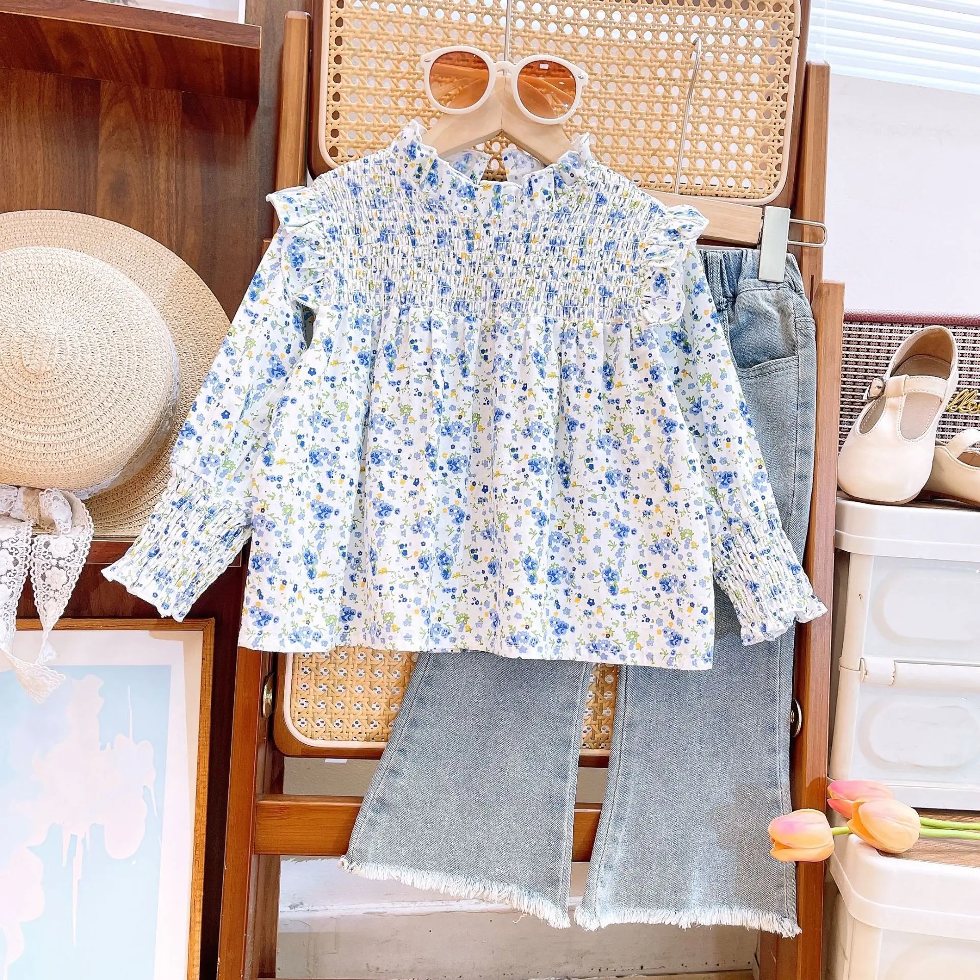 2024 Spring New Girl's And Baby Girl Floral Long Sleeved Top With Jeans Two-Piece Set
2024 Spring New Girl's And Baby Girl Floral Long Sleeved Top With Jeans Two-Piece Set