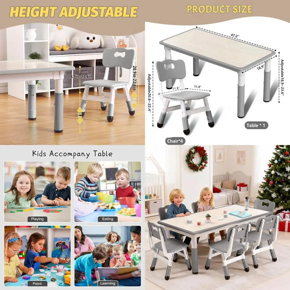 Height-Adjustable Toddler Table and 6 Chairs Set with Non-Slip Legs and Organizer, Ideal for Art and Activities (Gray)
Height-Adjustable Toddler Table and 6 Chairs Set with Non-Slip Legs and Organizer, Ideal for Art and Activities (Gray)