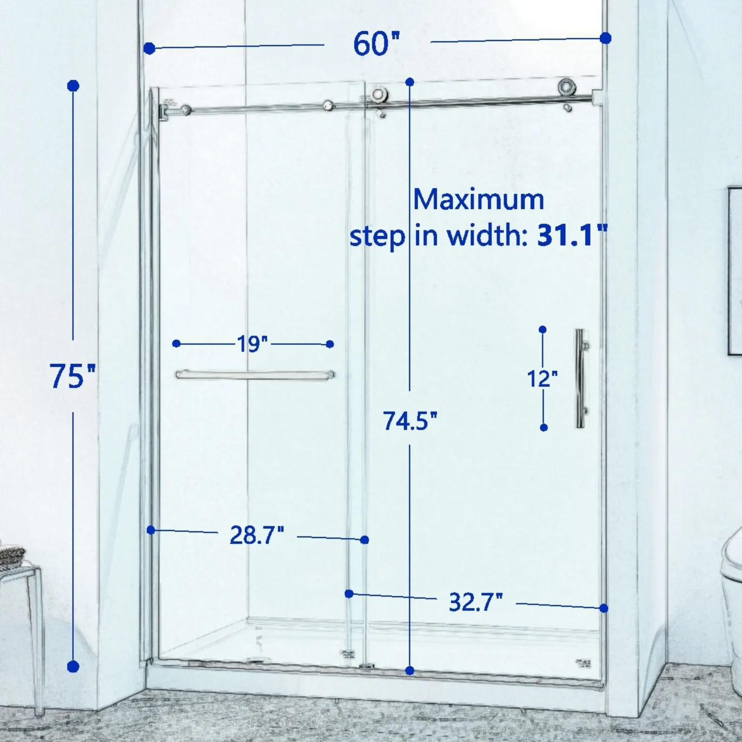 Semi-Frame Single Sliding Shower Door, 304 Stainless Steel, Chrome Finish, 5/16" Thick Tempered Clear Glass.
Semi-Frame Single Sliding Shower Door, 304 Stainless Steel, Chrome Finish, 5/16" Thick Tempered Clear Glass.