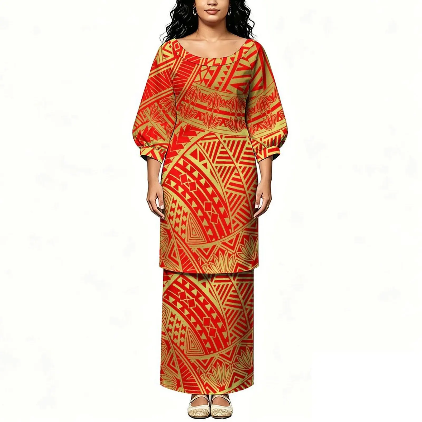 Polynesian Trumpet-Sleeved Top And Long Skirt Women'S Fitted Puletasi Two-Piece Set For Carnival Festival Party Dress
Polynesian Trumpet-Sleeved Top And Long Skirt Women'S Fitted Puletasi Two-Piece Set For Carnival Festival Party Dress