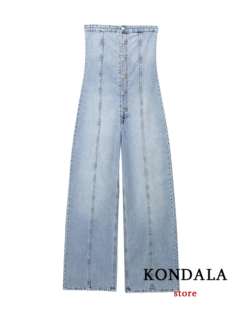 KONDALA Sexy Denim Jumpsuits Women Solid Button Strapless Sleeveless Straight Long Bodysuits New Fashion 2023 Summer Jumpsuits
KONDALA Sexy Denim Jumpsuits Women Solid Button Strapless Sleeveless Straight Long Bodysuits New Fashion 2023 Summer Jumpsuits