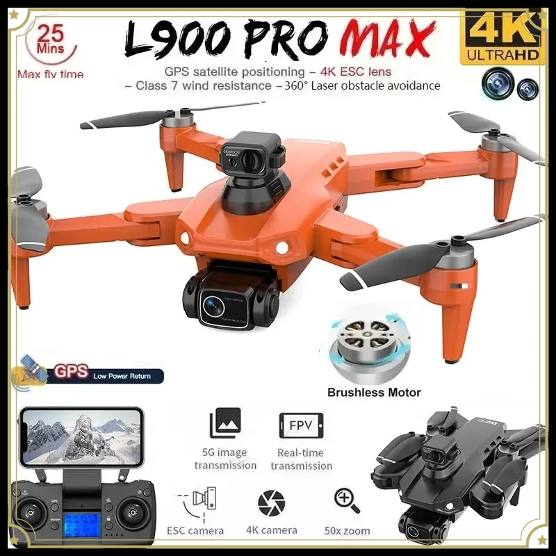 L900 Pro MAX GPS Drone 4K Professional HD Dual Camera 5G Wifi 360° Obstacle Avoidance Brushless Foldable Quadcopter RC Drone Toy
L900 Pro MAX GPS Drone 4K Professional HD Dual Camera 5G Wifi 360° Obstacle Avoidance Brushless Foldable Quadcopter RC Drone Toy