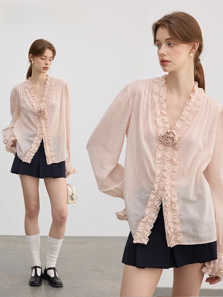 French Style Embroidered Rose Blouse Women's Spring 2026 Early Pink Sweet Shirt V-Neck Puffy Sleeves Loose Fit Pure Cotton
French Style Embroidered Rose Blouse Women's Spring 2026 Early Pink Sweet Shirt V-Neck Puffy Sleeves Loose Fit Pure Cotton