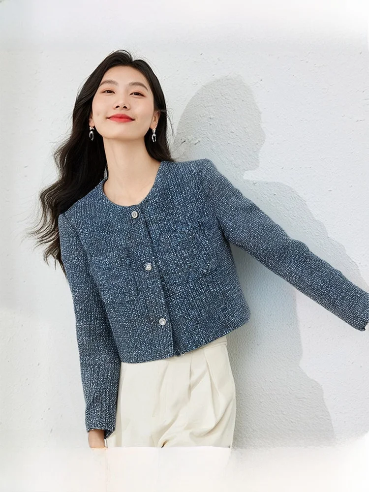 Elegant Grey Blue Woolen Coat Short Style Women's Fashion Commute round Neck Single Button Long Sleeve Polyester
Elegant Grey Blue Woolen Coat Short Style Women's Fashion Commute round Neck Single Button Long Sleeve Polyester