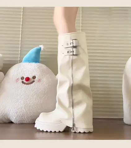 Fashion Spice Girl Wind Big Head Pants Boots Women's New Summer Sweet and Cool Wind Thick Soles Increase But Knee High Boots