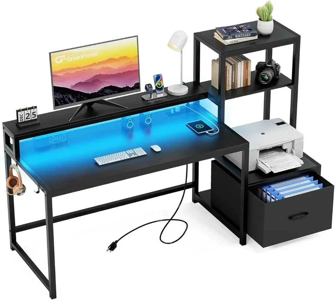 Computer Desk with Drawer and Printer Shelf, with LED Lights and Power Outlets, Home Office Desk with Storage for Study Writing
Computer Desk with Drawer and Printer Shelf, with LED Lights and Power Outlets, Home Office Desk with Storage for Study Writing