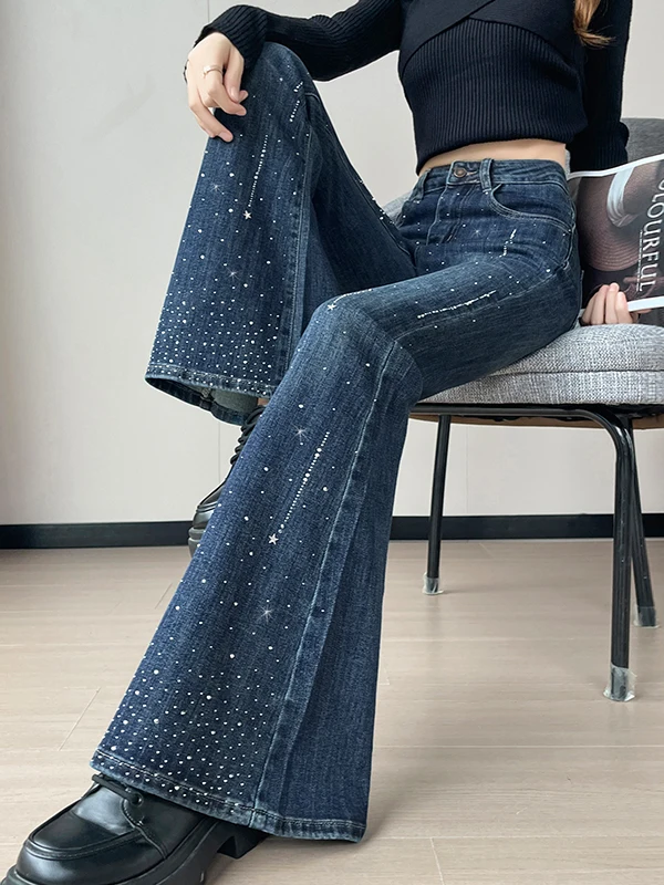American Retro Rhinestone Denim Jeans Women's Autumn Winter High Waist Slimming Hoof Narrow Micro Flared Long Trousers
American Retro Rhinestone Denim Jeans Women's Autumn Winter High Waist Slimming Hoof Narrow Micro Flared Long Trousers