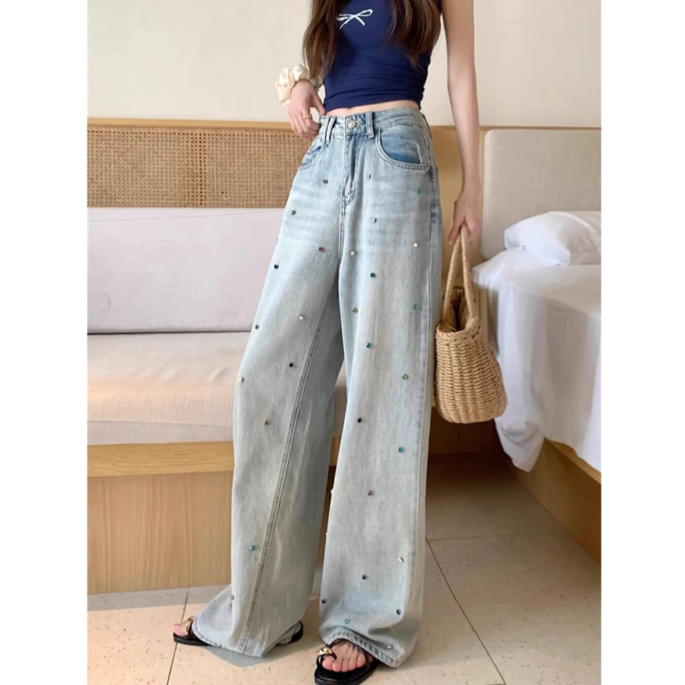 Новые весенние женские блестящие цветные джинсы со стразами и высокой талией, роскошные потертые светло-голубые широкие брюки, шикарные брюки
Новые весенние женские блестящие цветные джинсы со стразами и высокой талией, роскошные потертые светло-голубые широкие брюки, шикарные брюки