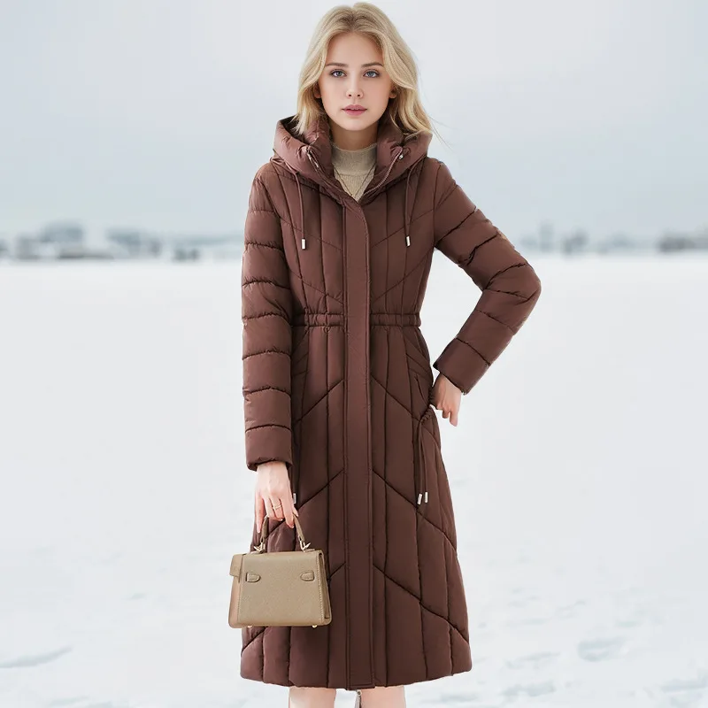 Drawstring Female's Winter Coat Geometric Print Waist-cinching Figure-flattering Women's Jacket Long Over-the-knee Top For Lady
Drawstring Female's Winter Coat Geometric Print Waist-cinching Figure-flattering Women's Jacket Long Over-the-knee Top For Lady