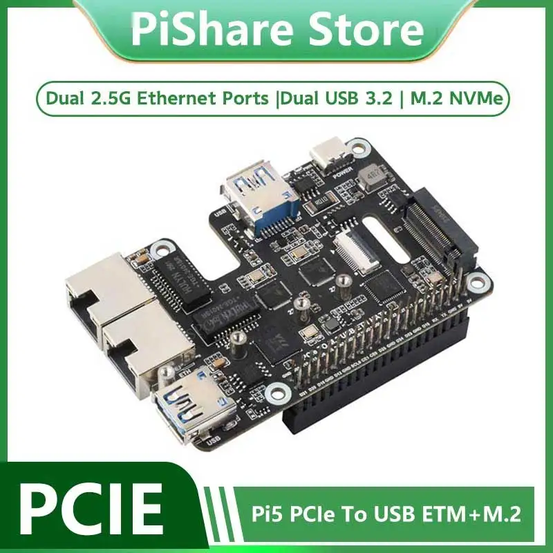 Raspberry Pi 5 PCIe to USB3.2 Gen1 HUB Double 2.5G ETH RJ45 и M.2 NVMe SSD PI5 Плата расширения HAT+
Raspberry Pi 5 PCIe to USB3.2 Gen1 HUB Double 2.5G ETH RJ45 и M.2 NVMe SSD PI5 Плата расширения HAT+