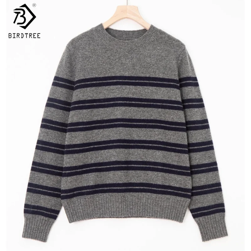 Birdtree,100% Sheep Wool Stripe Knitted Sweater,Woman O-neck Full Sleeve Knitwear,2025 Autumn/Winter Warmth Pullover T5O905JF
Birdtree,100% Sheep Wool Stripe Knitted Sweater,Woman O-neck Full Sleeve Knitwear,2025 Autumn/Winter Warmth Pullover T5O905JF