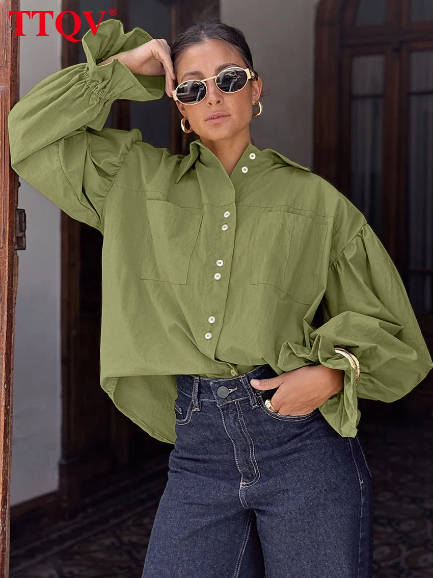 TTQV Fashion Loose Green Cotton Women Shirt 2026 Autumn Lapel Long Sleeve Lady Blouse Elegant Classic Solid Top Female Clothing
TTQV Fashion Loose Green Cotton Women Shirt 2026 Autumn Lapel Long Sleeve Lady Blouse Elegant Classic Solid Top Female Clothing