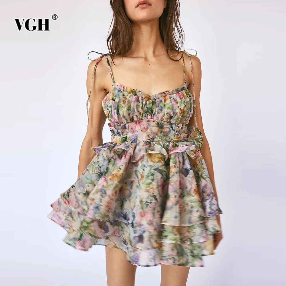 VGH Slimming Printing Spliced Folds Mini Dresses For Women Camisole Sleeveless Backless High Waist Sweet Dress Female Fashion
VGH Slimming Printing Spliced Folds Mini Dresses For Women Camisole Sleeveless Backless High Waist Sweet Dress Female Fashion