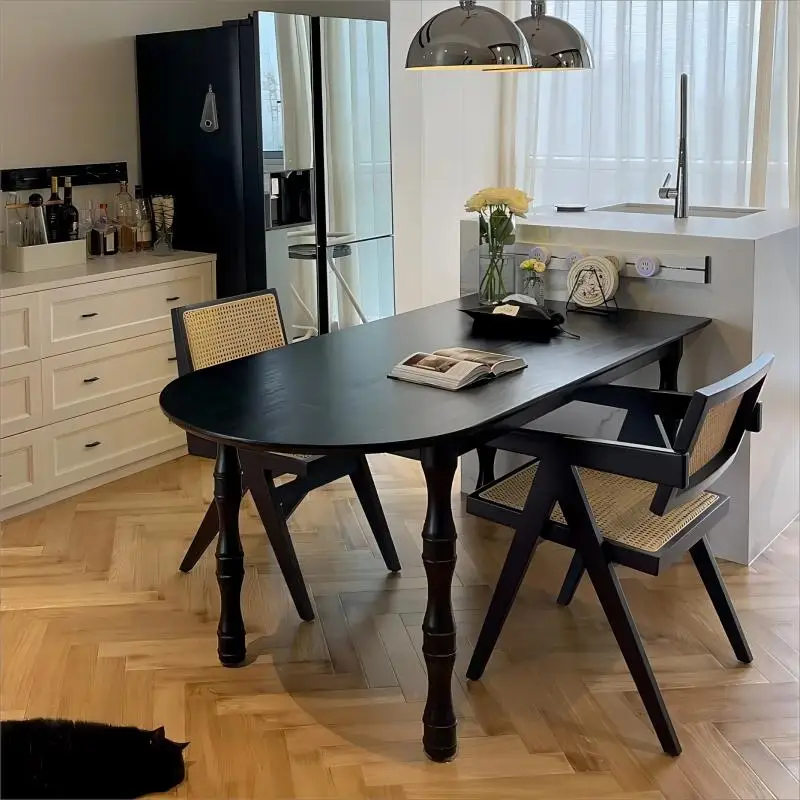 Light French small apartment dining table, living room home retro semi-oval coffee shop against the wall, black solid wood dinin
Light French small apartment dining table, living room home retro semi-oval coffee shop against the wall, black solid wood dinin