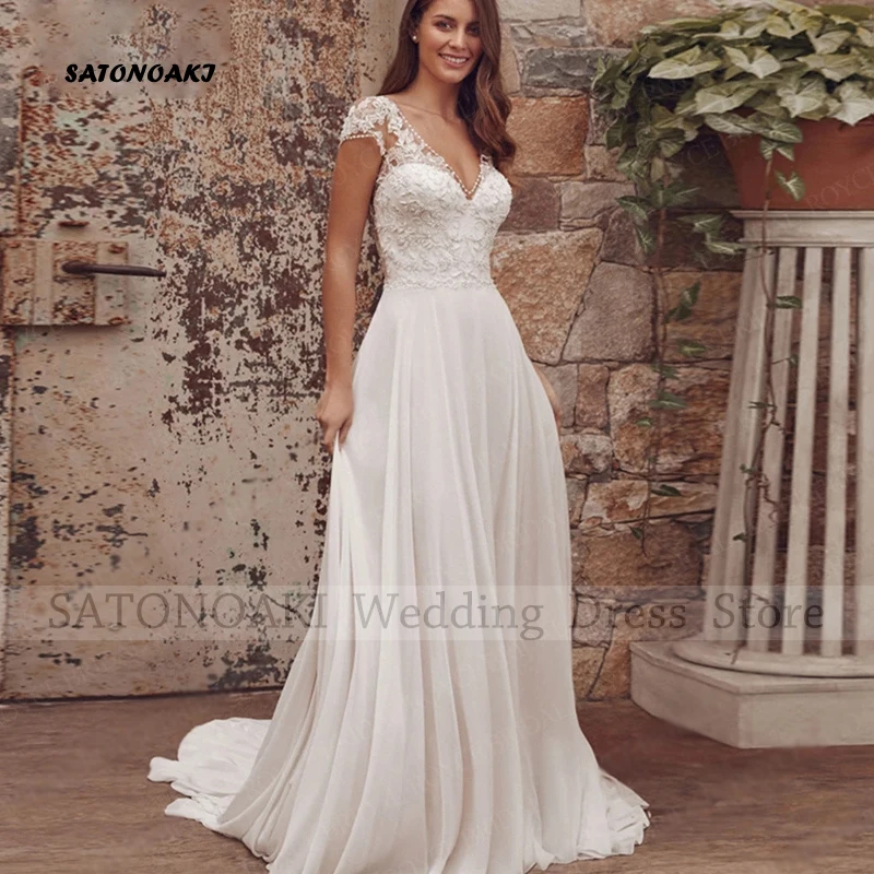 Elegant Simple V-Neck Lace Pearl Chiffon Wedding Dress for Women A-Line Sweep Train Backless Bride Gown Vestidos De Novia Custom
Elegant Simple V-Neck Lace Pearl Chiffon Wedding Dress for Women A-Line Sweep Train Backless Bride Gown Vestidos De Novia Custom