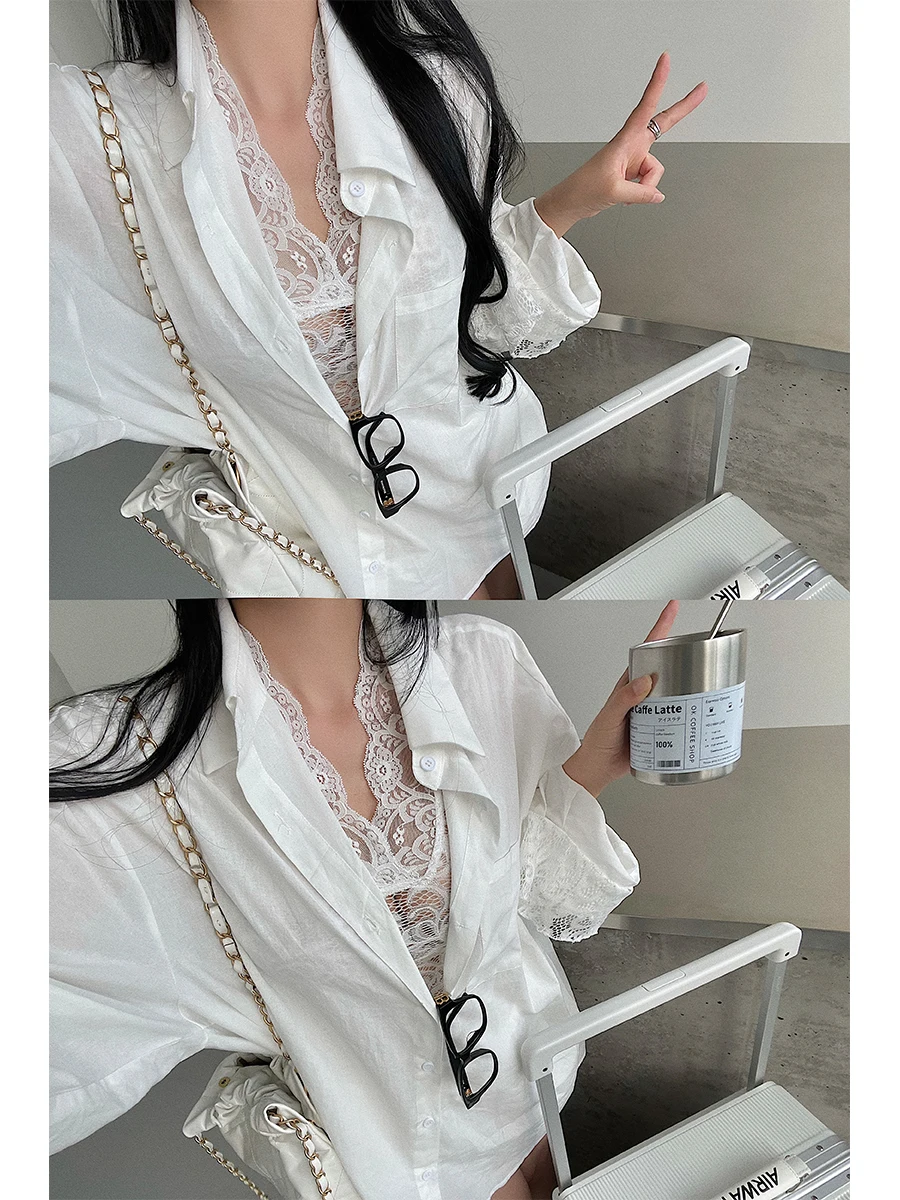 Young Girl Pure Desire Lace Vest Loose Single Button Sleeve Cuff Patchwork Fake Two-Piece Shirt Shorts Set Autumn 2024 Fashion
Young Girl Pure Desire Lace Vest Loose Single Button Sleeve Cuff Patchwork Fake Two-Piece Shirt Shorts Set Autumn 2024 Fashion