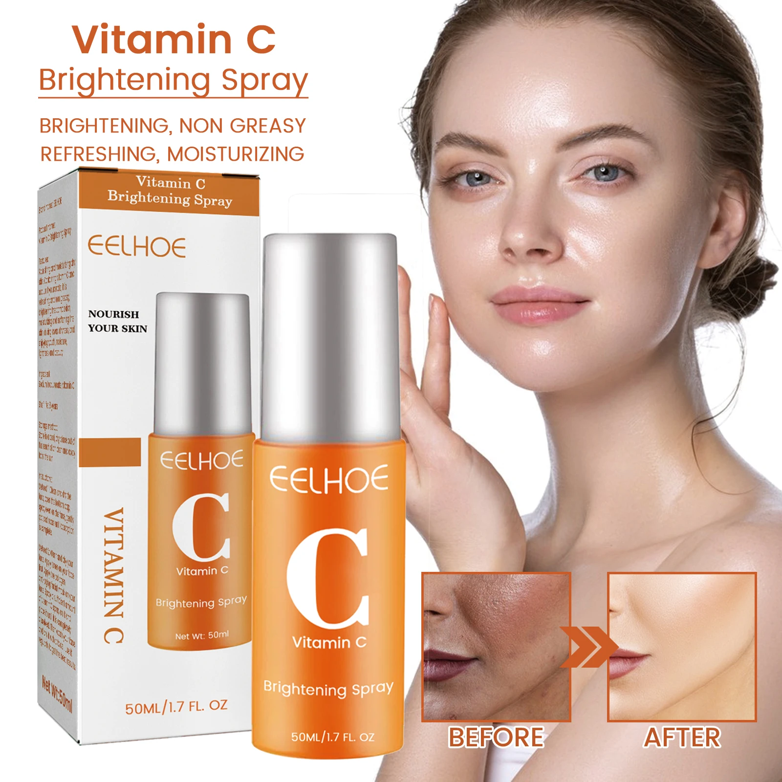 EELHOE Vitamin C Moisturizing Spray Hydrating and Moisturizing Skin Fading Acne Spots, Rejuvenating and Whitening Spray
EELHOE Vitamin C Moisturizing Spray Hydrating and Moisturizing Skin Fading Acne Spots, Rejuvenating and Whitening Spray