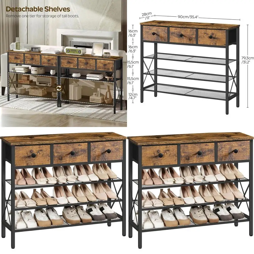 3-Tier Metal Shoe Storage with Drawers, 15-Pair Organizer, Wooden Top, Rustic Brown & Black SS34BR
3-Tier Metal Shoe Storage with Drawers, 15-Pair Organizer, Wooden Top, Rustic Brown & Black SS34BR