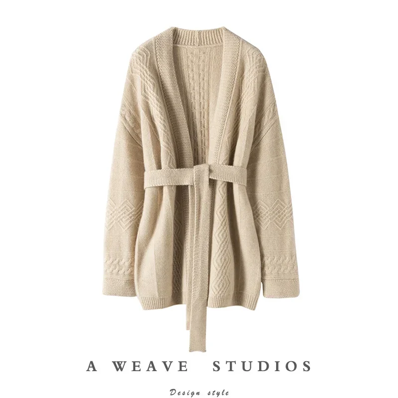 Women Pure Cashmere Knitted Sweater Cardigan 2023 Winter Thicken Warm 100% Real Cashmere Cardigan Coat Belt Woolen Jacket
Women Pure Cashmere Knitted Sweater Cardigan 2023 Winter Thicken Warm 100% Real Cashmere Cardigan Coat Belt Woolen Jacket