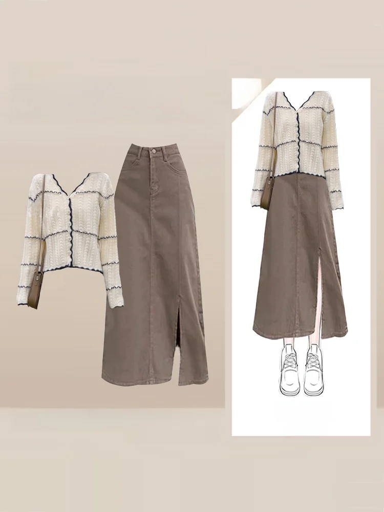 Шикарный вязаный открытый кардиган контрастного цвета и длинная юбка с высокой талией, женский модный комплект, зимняя винтажная юбка с разрезом, два пи...
Шикарный вязаный открытый кардиган контрастного цвета и длинная юбка с высокой талией, женский модный комплект, зимняя винтажная юбка с разрезом, два пи...