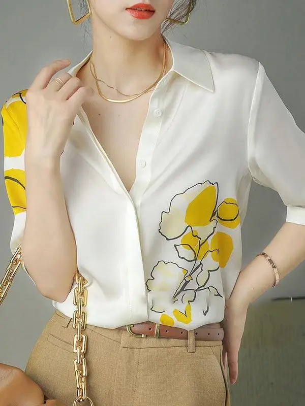 High-End Women's Pure Silk Shirt Summer Short-Sleeved Slim Fit Commute Style Polyester Fiber Non-Shrinking Chinese Production
High-End Women's Pure Silk Shirt Summer Short-Sleeved Slim Fit Commute Style Polyester Fiber Non-Shrinking Chinese Production