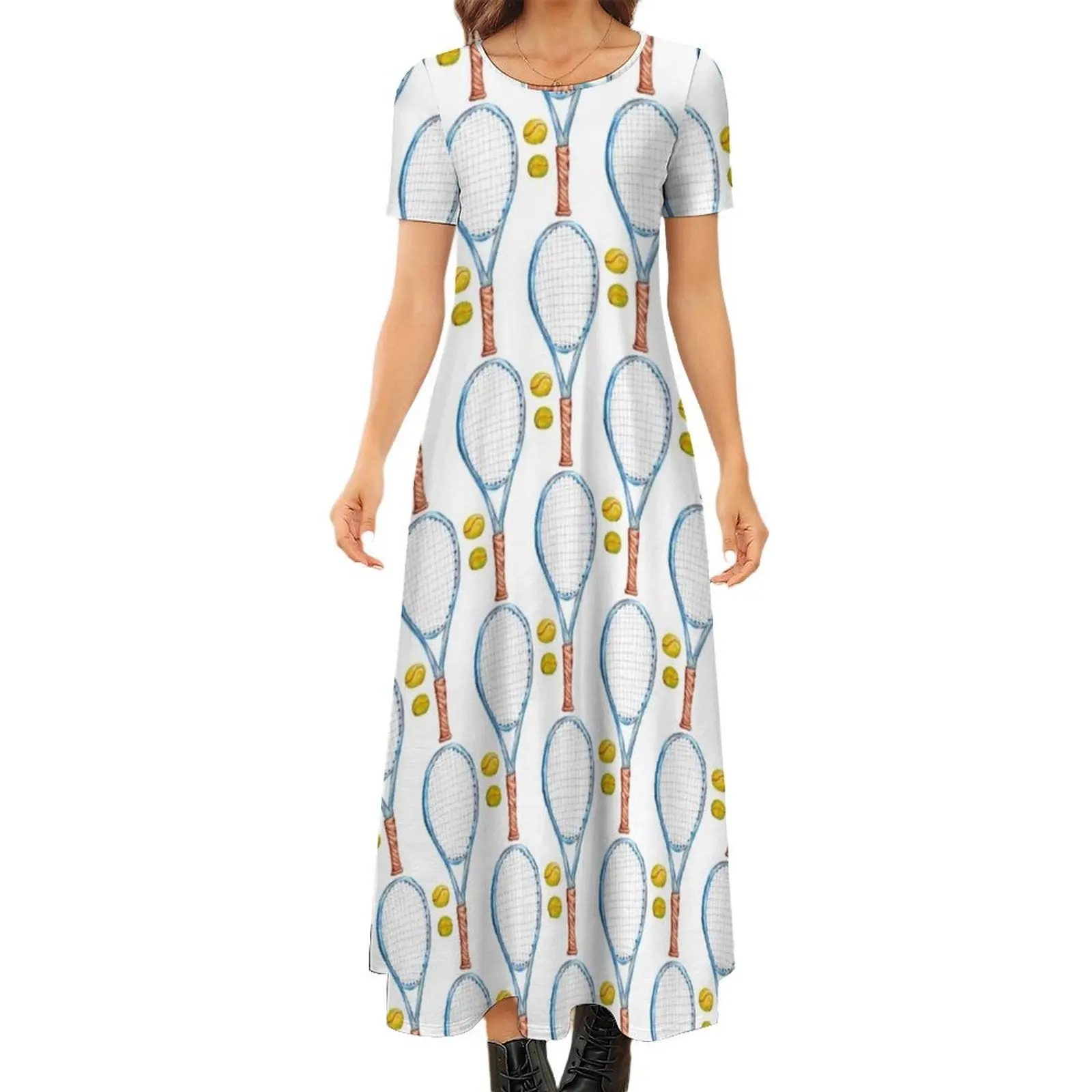 Tennis racket with tennis balls_2 Round Neck Short Sleeve Dress Long dresses luxury dress chic and elegant evening dress
Tennis racket with tennis balls_2 Round Neck Short Sleeve Dress Long dresses luxury dress chic and elegant evening dress