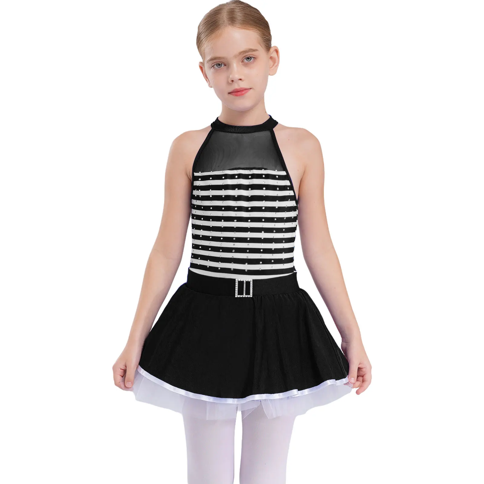 Kids Girls Ballet Dress Shiny Rhinestones Tutu Dress Sleeveless Keyhole Back Sheer Mesh Patchwork Striped Dance Dress Dancewear
Kids Girls Ballet Dress Shiny Rhinestones Tutu Dress Sleeveless Keyhole Back Sheer Mesh Patchwork Striped Dance Dress Dancewear