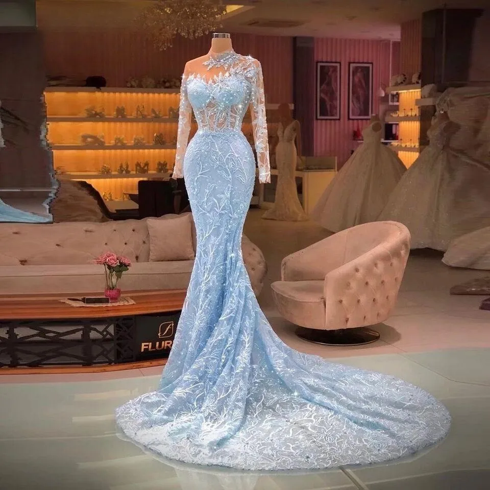 Sky Blue Prom Dresses Mermaid Long Sleeves Lace Prom Gown Saudi Arabia Dubai Black Girls Evening Dresses Robe De Soiree
Sky Blue Prom Dresses Mermaid Long Sleeves Lace Prom Gown Saudi Arabia Dubai Black Girls Evening Dresses Robe De Soiree